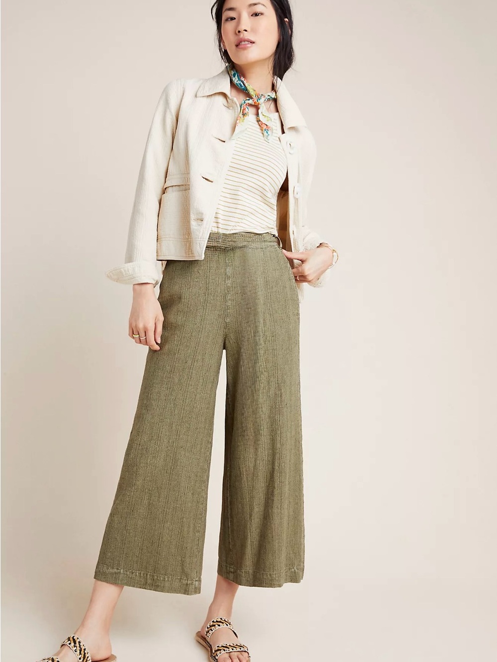 Anthropologie Overdyed Cropped Wide-Leg Lagenlook Pants in Green